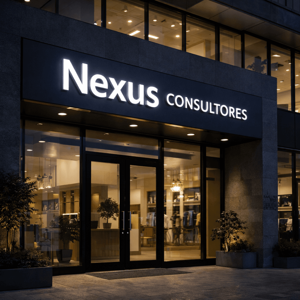 Rótulo corpóreo con iluminación directa instalado en fachada corporativa